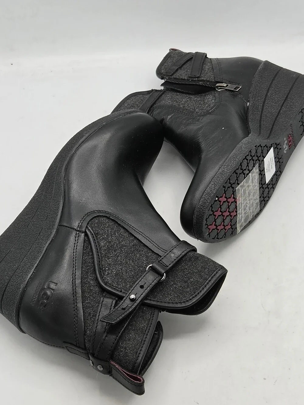 ​UGG Australia Emalie Waterproof Black Leather Wedge Booties Size 7